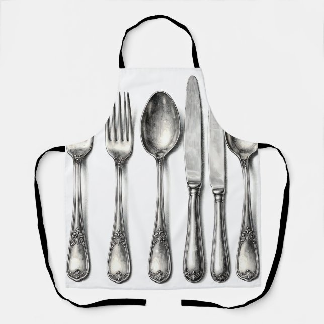 Vintage Silverware Ornate Flatware Kitchen  Apron (Front)