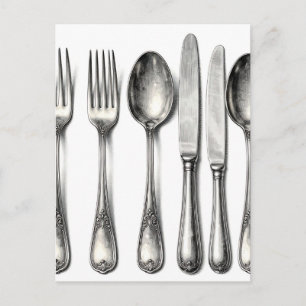 Vintage Silverware Ornate Flatware Kitchen  Postcard
