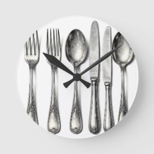 Vintage Silverware Ornate Flatware Kitchen  Round Clock
