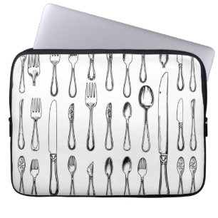 Vintage Silverware Sketch Pattern Elegant Laptop Sleeve