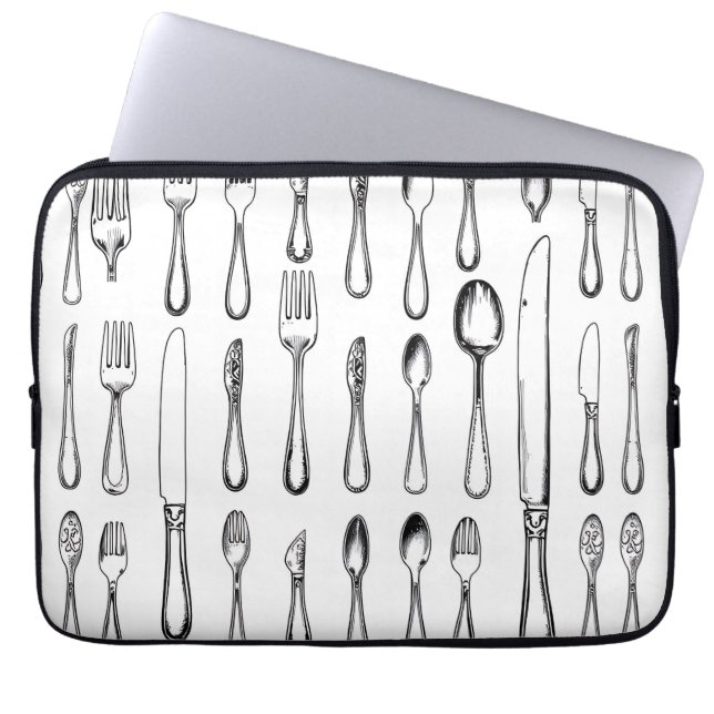 Vintage Silverware Sketch Pattern Elegant  Laptop Sleeve (Front)