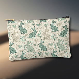 Vintage Simple Bunny Silhouettes Hearts Pattern Accessory Pouch