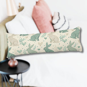 Vintage Simple Bunny Silhouettes Hearts Pattern Body Cushion