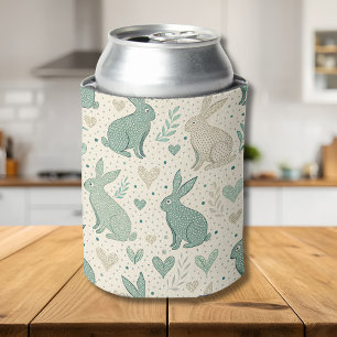 Vintage Simple Bunny Silhouettes Hearts Pattern Can Cooler