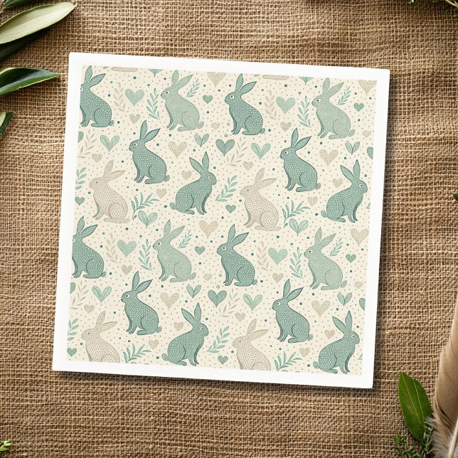 Vintage Simple Bunny Silhouettes Hearts Pattern Napkin (Creator Uploaded)