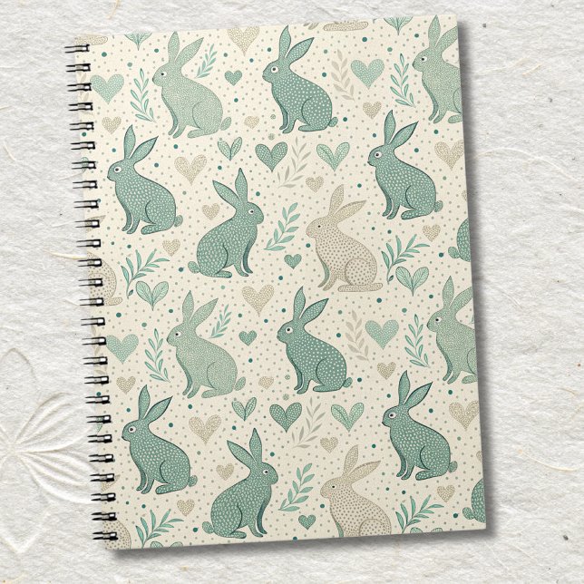 Vintage Simple Bunny Silhouettes Hearts Pattern Notebook (Creator Uploaded)