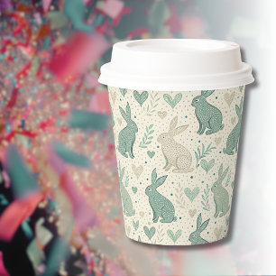 Vintage Simple Bunny Silhouettes Hearts Pattern Paper Cups