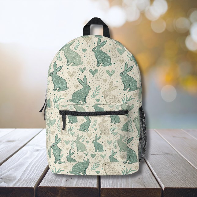 Vintage Simple Bunny Silhouettes Hearts Pattern Printed Backpack (Creator Uploaded)
