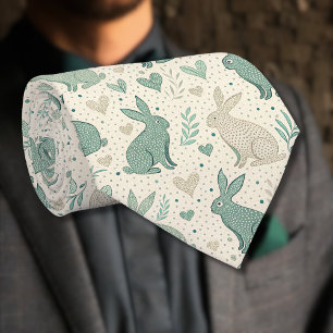 Vintage Simple Bunny Silhouettes Hearts Pattern Tie