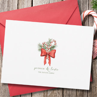 Vintage Simple Candy Cane Bow non-photo Christmas Holiday Card