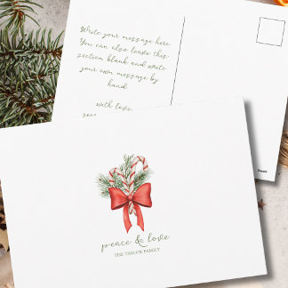 Vintage Simple Candy Cane Bow non-photo Christmas Holiday Postcard