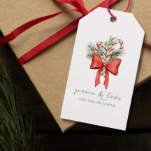 Vintage Simple Candy Cane Bow Peace Love Christmas