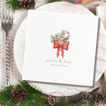 Vintage Simple Candy Cane Bow Peace Love Christmas
