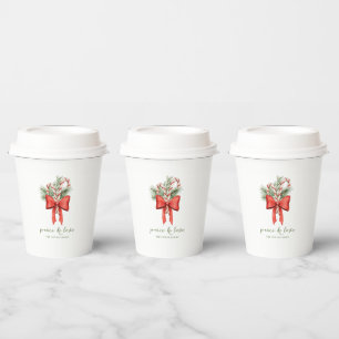 Vintage Simple Candy Cane Bow Peace Love Christmas Paper Cups