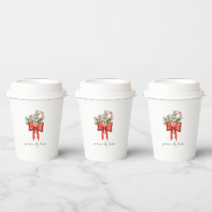 Vintage Simple Candy Cane Bow Peace Love Christmas Paper Cups