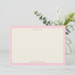 Vintage Simple Pink Stripes Personalised Name Thank You Card