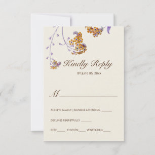 Vintage Simple Purple Beige Floral Wedding RSVP Card