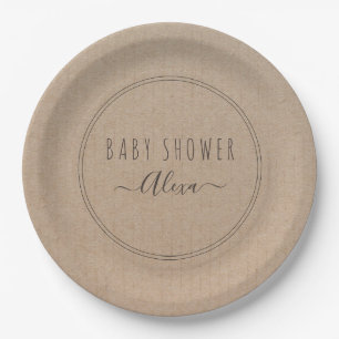 Vintage Simple Rustic Kraft Paper Baby Shower Plate
