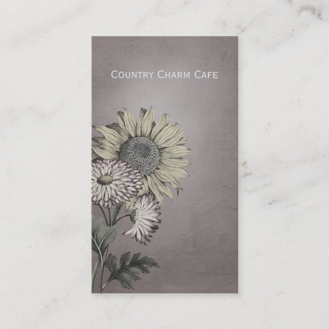 Vintage Simple Rustic Sunflower Business Cards (Front)