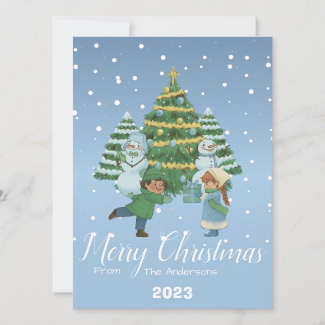 Vintage Simple Snow Christmas holidays Script Holiday Card (Front)