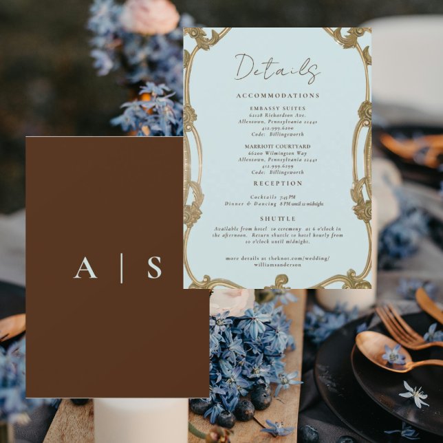 Vintage Simply Icy Blue Wedding Details II Invitation (Creator Uploaded)