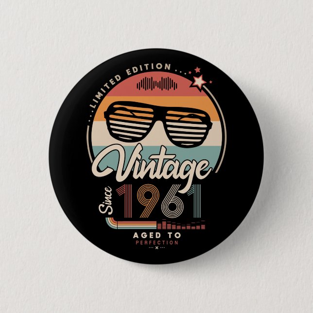 Vintage since 1961 6 cm round badge (Front)