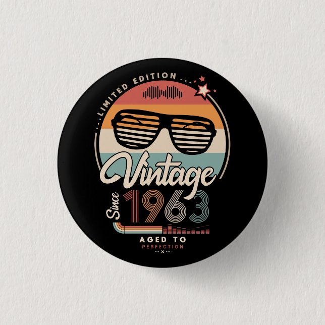 Vintage since 1963 3 cm round badge (Front)