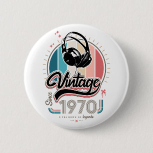 Vintage since 1970 headphones 6 cm round badge