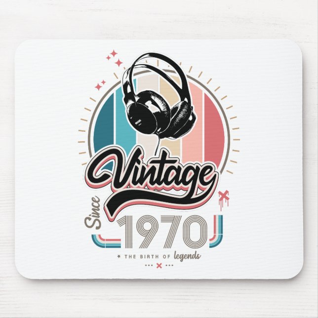 Vintage since 1970 headphones mouse pad (Front)