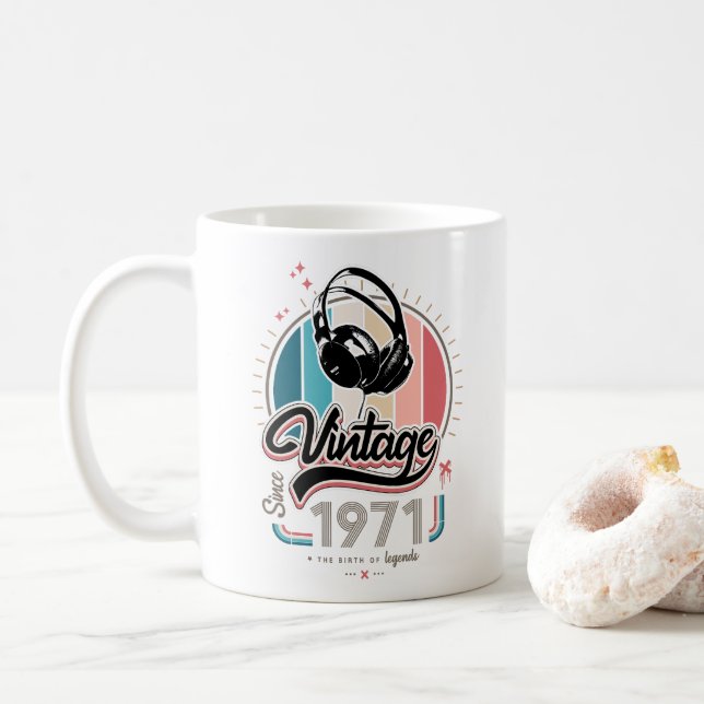 Vintage since 1971 headphones coffee mug (With Donut)