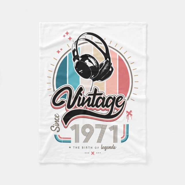 Vintage since 1971 headphones fleece blanket (Front)