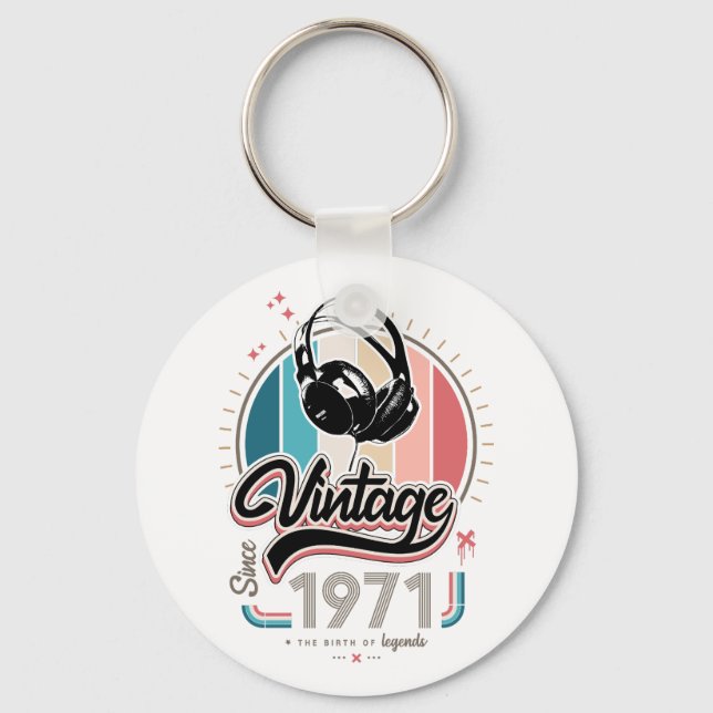 Vintage since 1971 headphones key ring (Front)