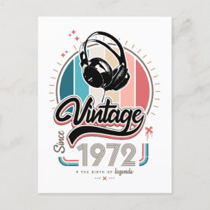 Vintage since 1972 headphones holiday postcard