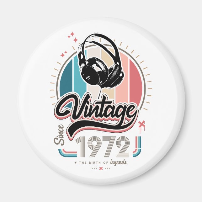 Vintage since 1972 headphones magnet (Front)