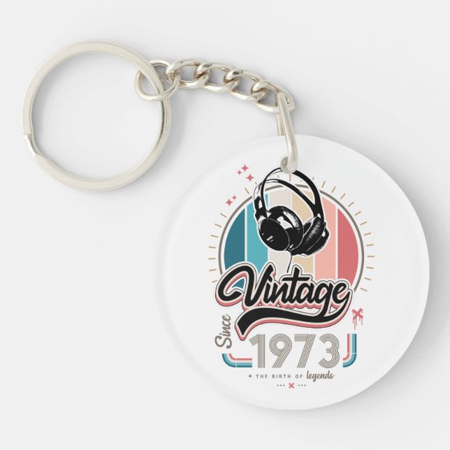 Vintage since 1973 headphones key ring (Front)