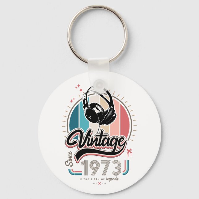Vintage since 1973 headphones key ring (Front)