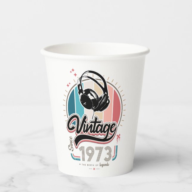 Vintage since 1973 headphones paper cups (Front)