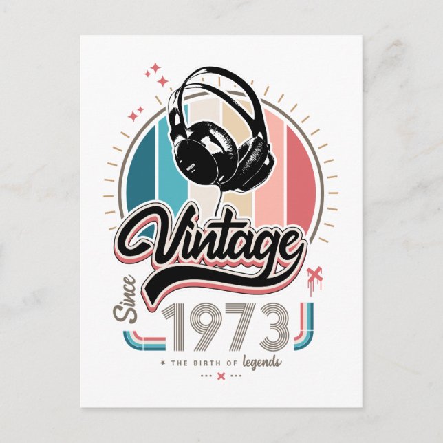 Vintage since 1973 headphones postcard (Front)