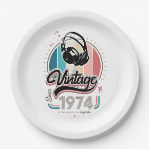 Vintage since 1974 headphones paper plate