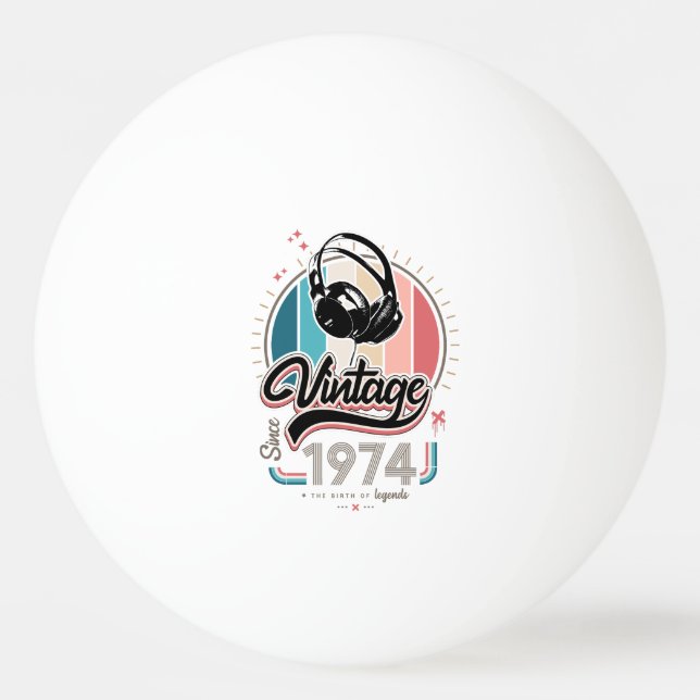 Vintage since 1974 headphones ping pong ball (Front)