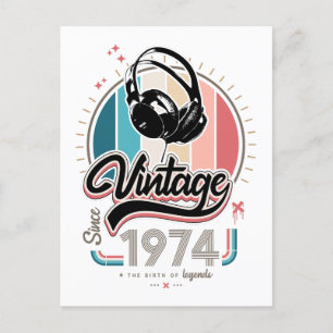 Vintage since 1974 headphones postcard