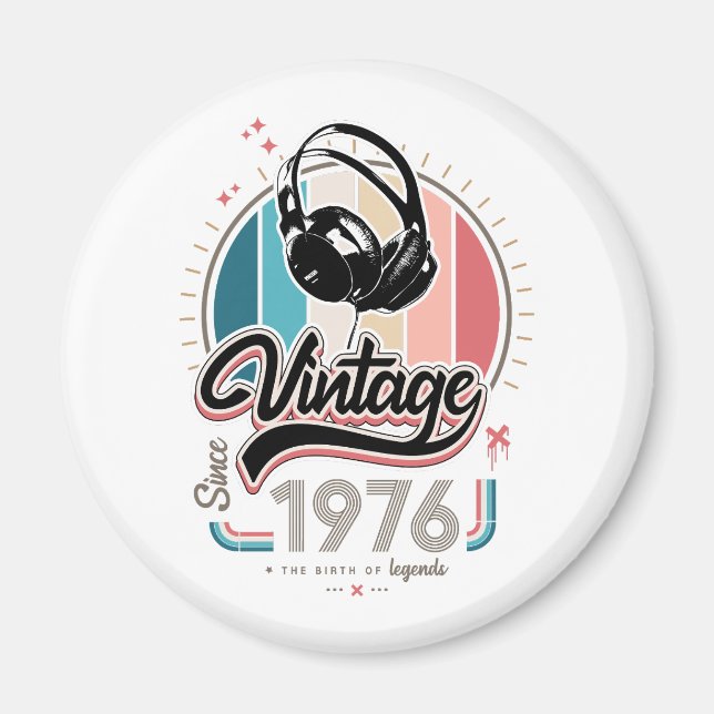 Vintage since 1976 headphones magnet (Front)