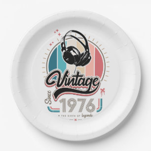 Vintage since 1976 headphones paper plate