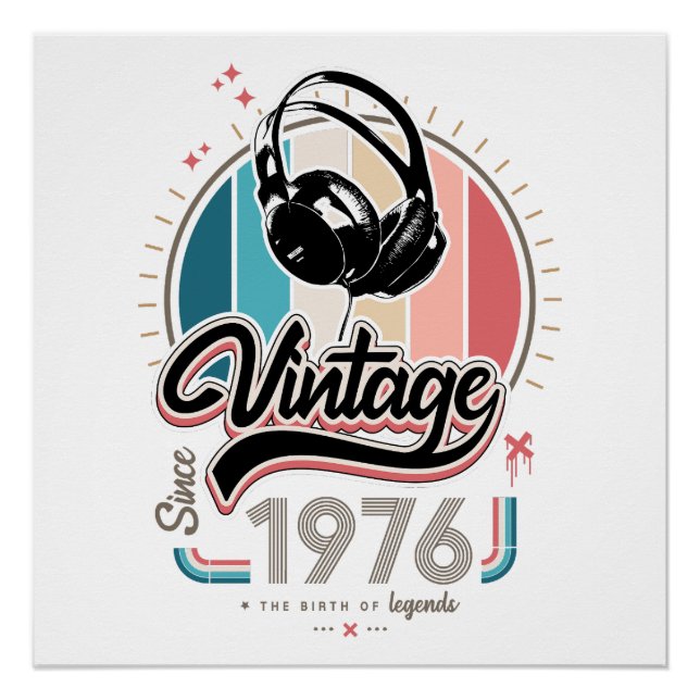 Vintage since 1976 headphones poster (Front)