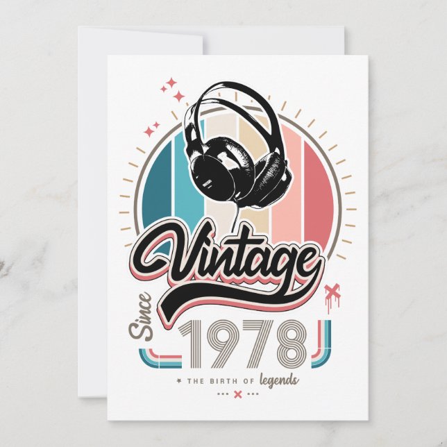 Vintage since 1978 headphones invitation (Front)