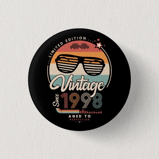 Vintage since 1998 3 cm round badge (Front)