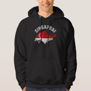 Vintage Singapore Flag Map Men Women Patriotic Hoodie