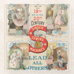 Vintage Singer Sewing Machine Ad Glass Coaster
