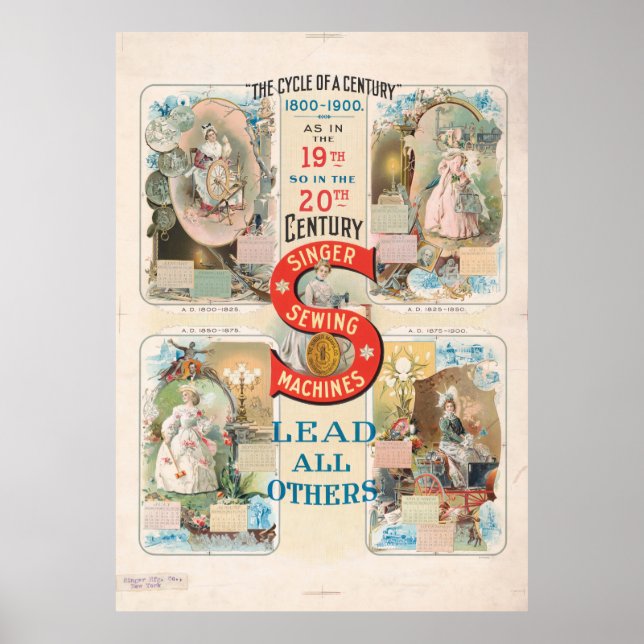 Vintage Singer Sewing Machine Ad Poster (Front)