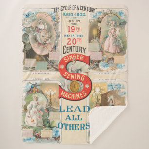 Vintage Singer Sewing Machine Ad Sherpa Blanket